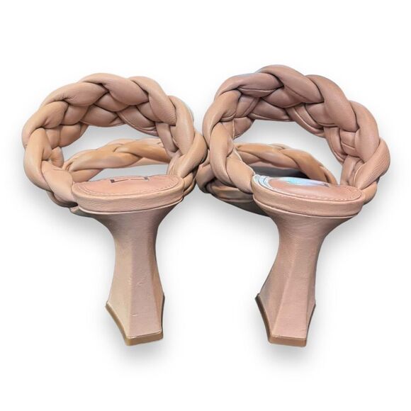 Marc Fisher Womens Hammy Heeled Sandal 8.5M Leather Chunky Woven Straps Beige - Picture 3 of 8